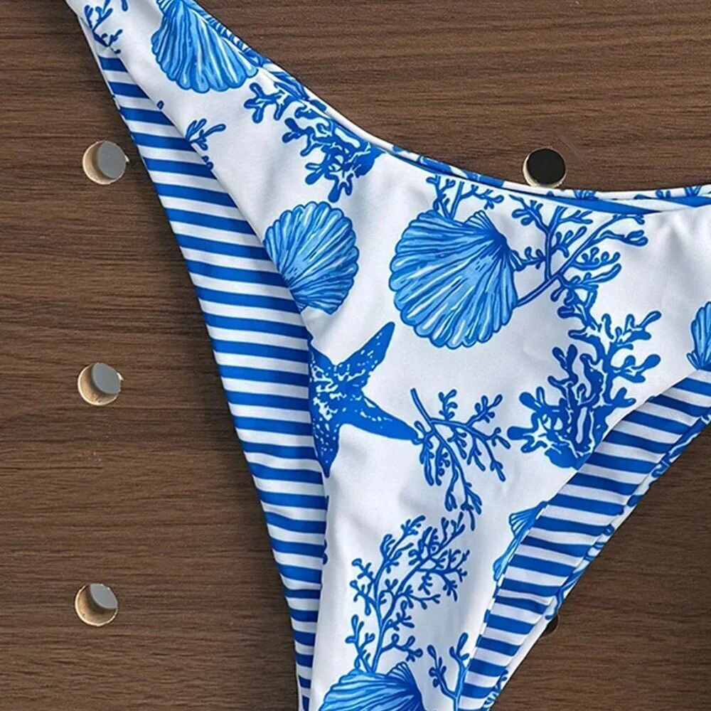 Multicolor Cute Women's Beach Reversible Bikini Set